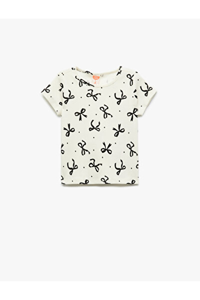 Koton Tricou din bumbac cu mânecă scurtă cu decolteu și cu model cu fundă