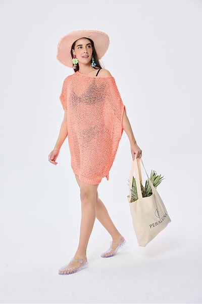 Peraluna Fiona, Openwork, Women's Summer Tunic - Neon Orange