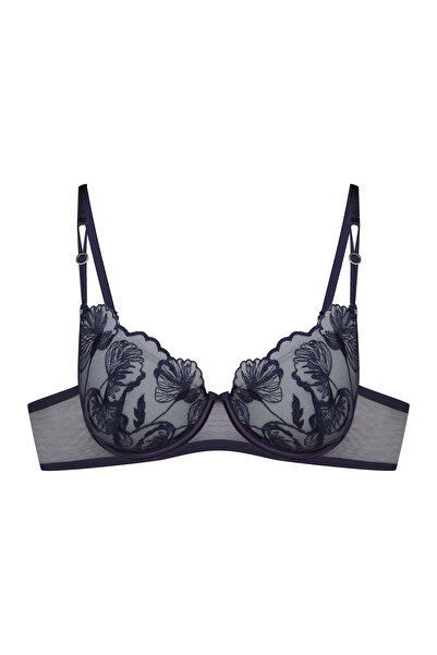 ESOTIQ Sutien push-up cu armatură, broderie florală și plasă transparentă, el...