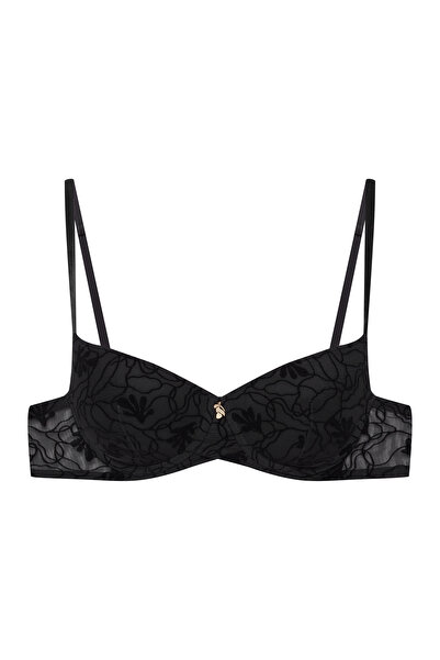 ESOTIQ Sutien Balconette Push-Up cu Armătură, Cupe Brodate și Pandantiv cu Fr...