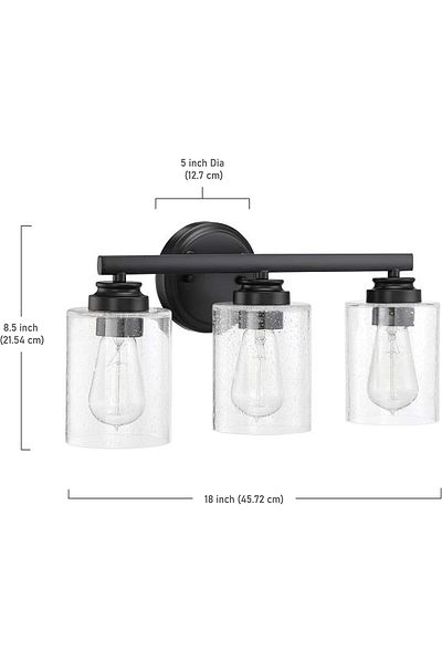 Brands For Less Craftmade 50503-FB Bolden Clear Seeded Glass Vanity Bath Lighting, 3-Light 300 Watts, Flat Black