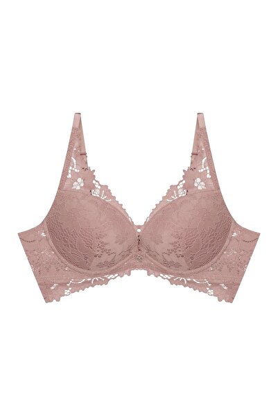 ESOTIQ Sutien push-up cu armătură, dantelă florală, decorațiuni aurii, triung...