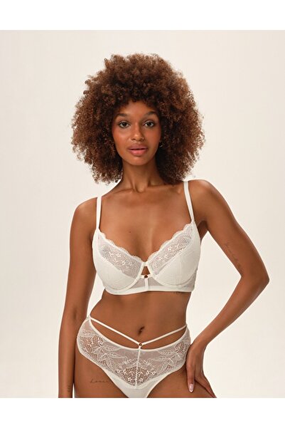 ESOTIQ Sutien semi-bumbac cu armătură, dantelă florală, decupaj decorativ în față, elegant și clasic | Tarot