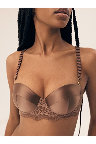 ESOTIQ Sutien Push-Up cu Armătură, Balconette, Cupe din Satin și Dantelă, Bre...