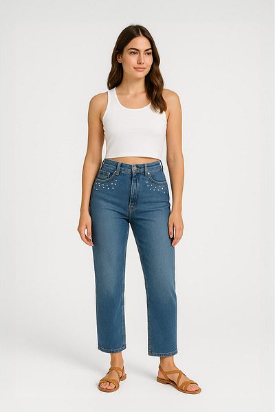 Bluewhite Pantaloni de damă, albaștri, cu picior largi, cu buzunare