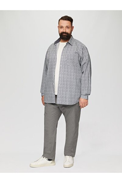 s.Oliver Mărimi mari, Cămașă bărbătească mărimi mari, mânecă lungă cu imprimeu floral, croială slim fit