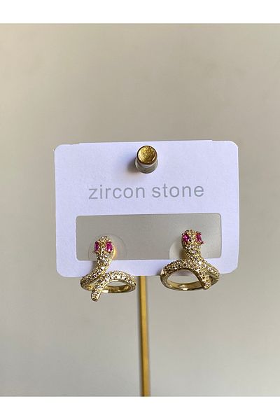 Çelik Red Zircon Stone Snake Steel Earrings