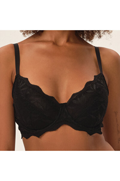 ESOTIQ Sutien semi-umflat cu armatură și dantelă florală, susținere ridicată,...