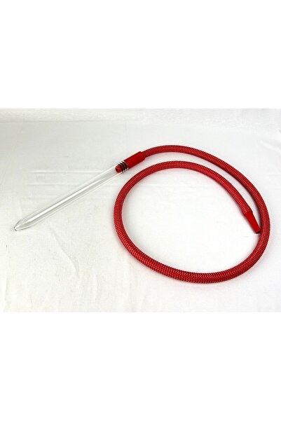 Bıyıklı Tobacco Cam Nargile Marpucu - Kırmızı Hasır Örgü Kaplama Silikon Hortum