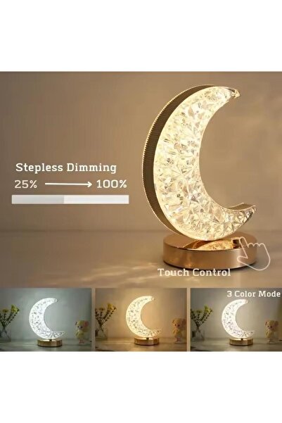 nesever store Dekoratif Gold Desenli Dokunmatik USB Şarjlı Yarım Ay Gece Lambası