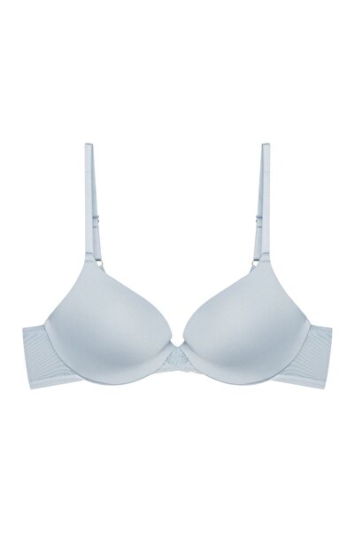 ESOTIQ Sutien push-up cu armătură, simplu, cu broderie și detalii din plasă, spate decorativ | Bluey