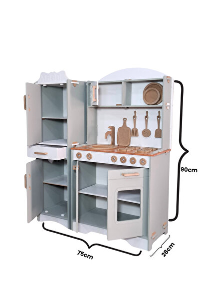 hedefixtoys Ahşap Oyuncak Mutfak Wooden Toy Kitchen Set – Fotoğraf Alanlı, Ra...