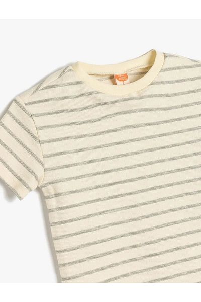 Koton Cotton Crew Neck Short Sleeve Ecru Baby Boy T-Shirt 5Smb10093Tk