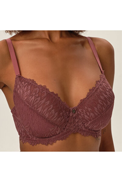 ESOTIQ Sutien moale cu armătură, dantelă florală și pandantiv auriu, bandă la...