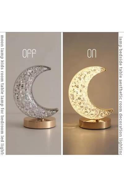 nesever store Dekoratif Gold Desenli Dokunmatik USB Şarjlı Yarım Ay Gece Lambası