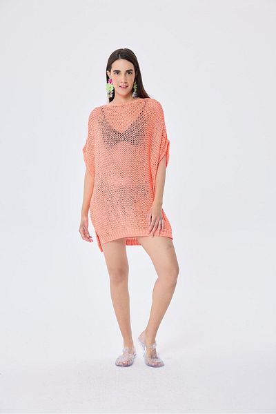 Peraluna Fiona, Openwork, Women's Summer Tunic - Neon Orange
