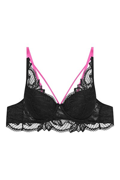 ESOTIQ Sutien push-up BLOOVII, cu armătură, dantelă florală și bretele decorative în față, sexy | Okay