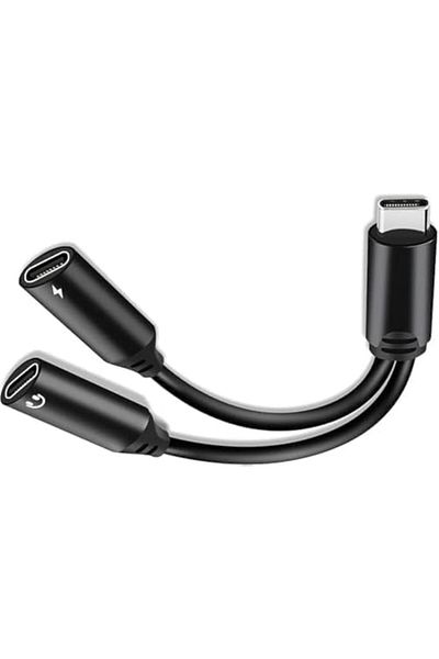 Generic موزع سماعات رأس USB-C ومحول شاحن 2 في 1 مع شحن سريع متوافق مع جميع منافذ C