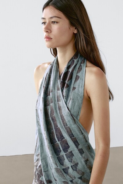 Massimo Dutti Kruvaze yaka desenli top