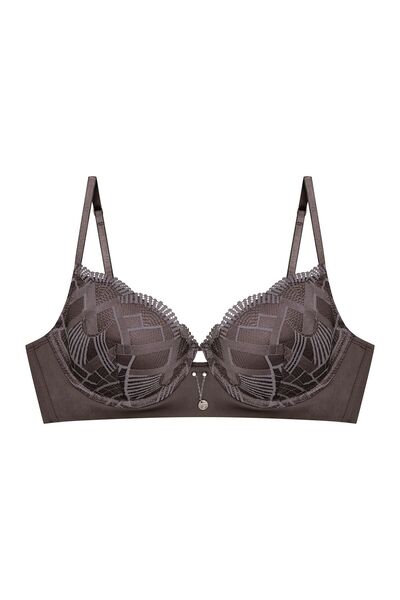 ESOTIQ Push-Up Bra Underwired Geometric Lace Silver Pendant Wide Underband Elegant Modern | Intro