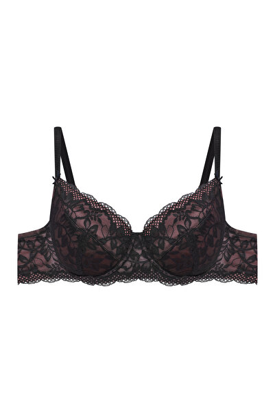 ESOTIQ Sutien semi-umflat cu armatură și dantelă florală, susținere ridicată,...