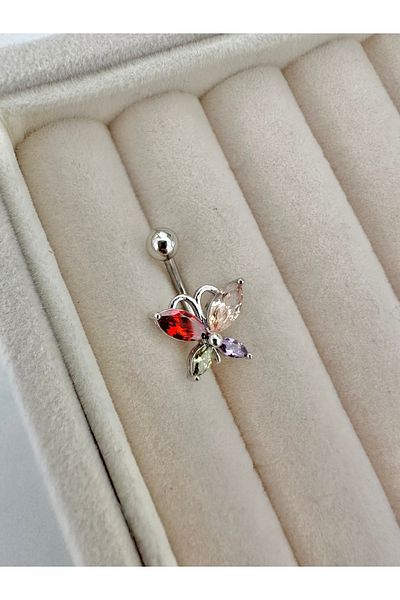 My Bellas Jewels Surgical Steel Colorful Stone Butterfly Belly Piercing