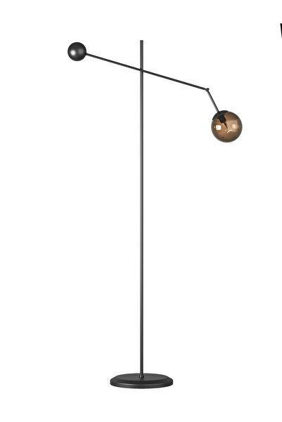 avizade ARTEA Siyah Gövdeli Lambader – Bal Cam Başlık, 90° Ayarlı Kol, Modern Asimetrik Tasarım