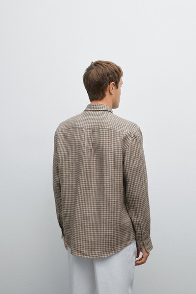 Massimo Dutti Regular fit kareli keten gömlek