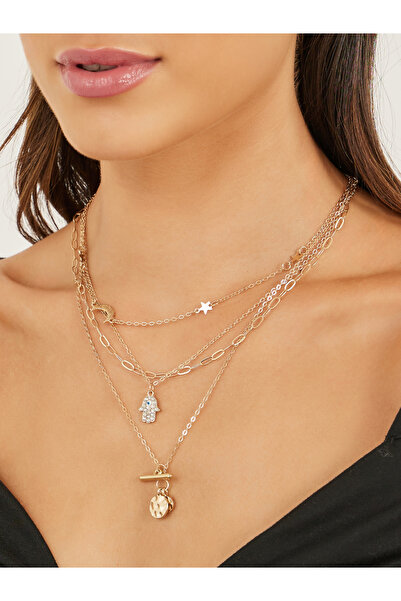 Styli قلادة متعددة الطبقات مع سحر يد خمسة