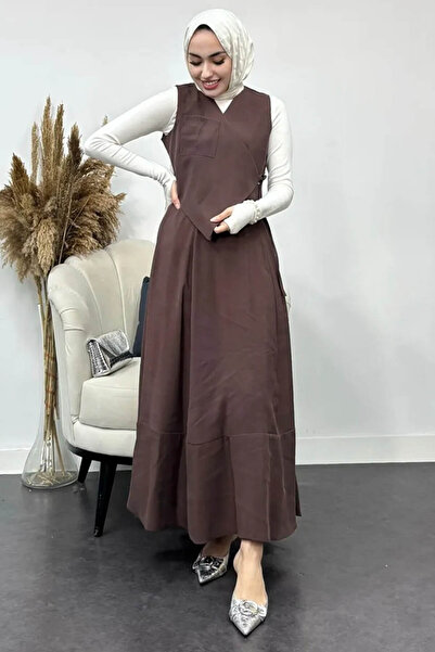 Tesettür Diyarı Costum Efil Efil din țesătură Tansel cu vestă-maro