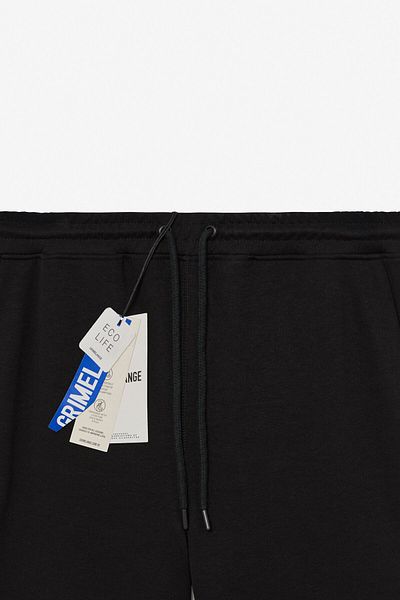 GRIMELANGE Borland Men's Elastic Waist Drawcord Relaxed Fit Black Sweatpants with Side Pockets