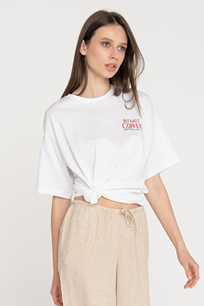 Jack & Jones Kadin Loose Fit Baskili Tisört - Nina