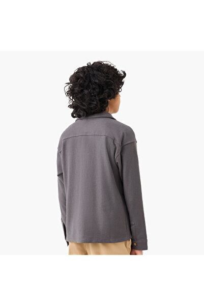 ELIGO Solid Collared Shirt with Long Sleeves and Pockets
