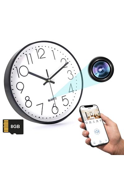 iUni Μίνι ρολόι τοίχου με κάμερα W31, Wi-Fi, 8GB, Full HD, ζωντανή προβολή σε τηλέφωνο