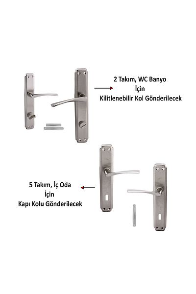 Badem10 Room Door Handle (5 Sets) + Wc Bathroom Door Handle (2 Sets) Toilet Door Handle Set Suitable for Right and Left