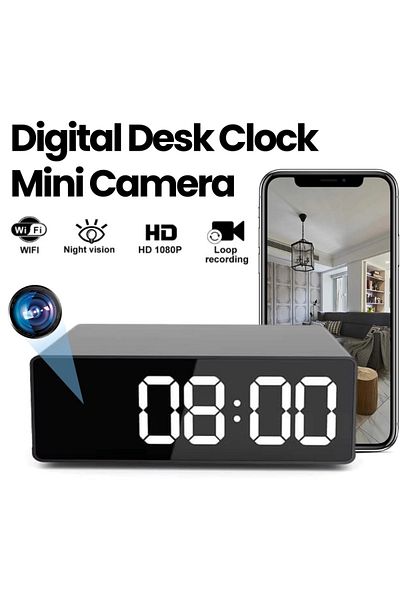 iUni Mini Desk Clock Camera Ip33, Full Hd, 16gb, 150°, Night Vision, Live View On Phone