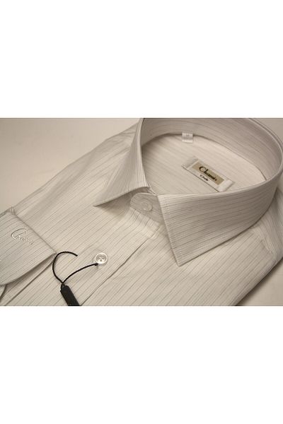 Chamis Regularfit Off-White Satin Gold Striped Classic Collar Shirt