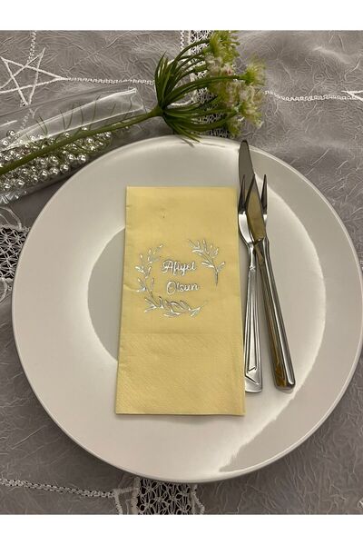 kidspartim منديل نادل إكليل الزهور الأصفر المذهّب باللون الفضي 16 قطعة