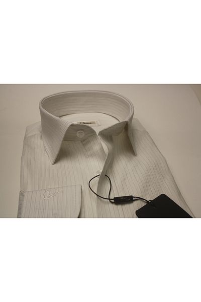 Chamis Regularfit Off-White Satin Gold Striped Classic Collar Shirt