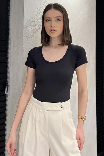 GÜLSELİ Μαύρη γυναικεία υφασμάτινη μπλούζα Lycra Modal