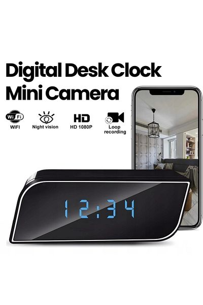 iUni Mini Desk Clock Camera Ip99, Full Hd, 16gb, 150°, Night Vision, Live View On Phone