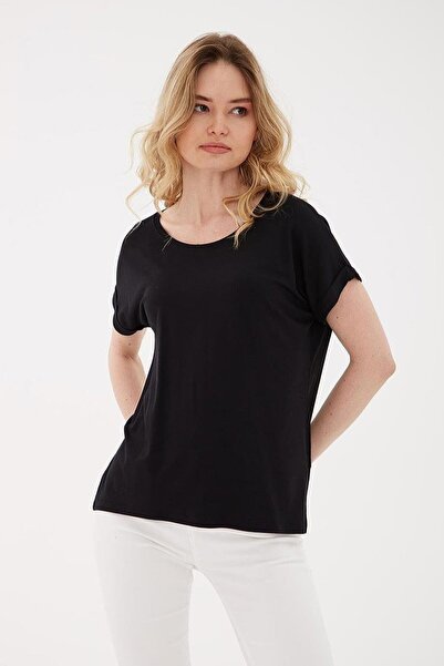 Nazen Giyim Folding Sleeve Zero Collar Black Women's Bluz 0194-2Y5