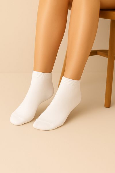 BENİSA ÇORAP Bamboo 6 Pairs Half Socks Plain White Socks Seamless Premium Boxed