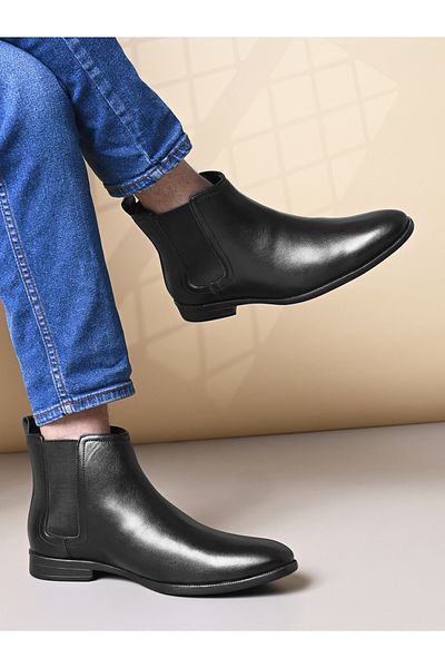 Styli Pointed Toe Leather Ankle Boots