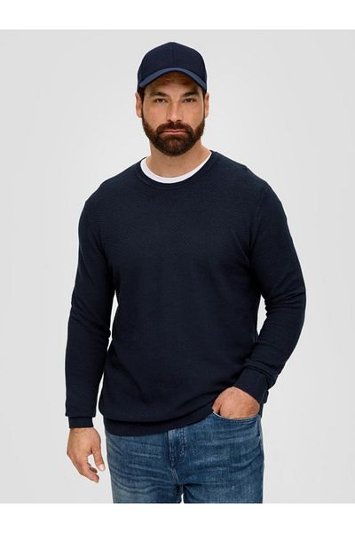 s.Oliver Men's big size sweater, thin with a neckline at the base of the neck, Navy blue