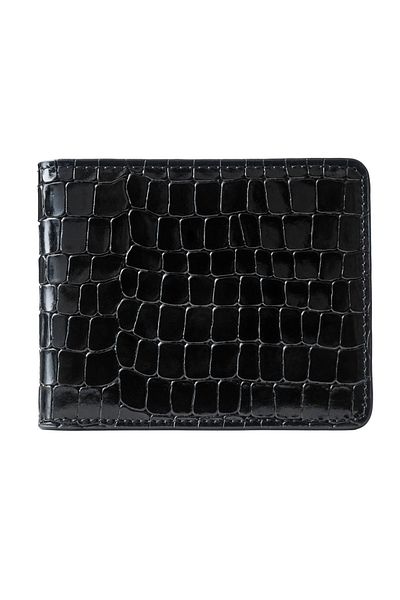 GT Collection , Men's Croc-Print Wallet - Black Genuine Leather Size: 11cm x 8.8cm x 0.9cm