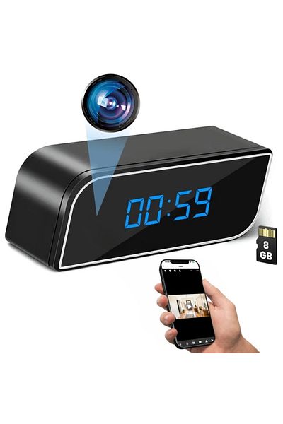 iUni Mini Desk Clock Camera Ip99, Full Hd, 8gb, 150°, Night Vision, Live View On Phone