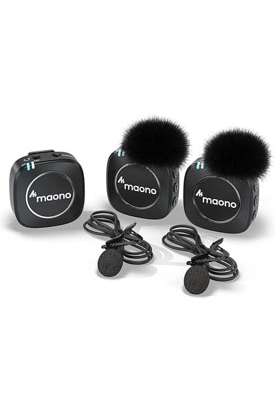 MAONO Maonocaster AU-WM820A2 Microfon Lavalier Wireless Compact pentru două persoane, 2.4GHz, cu monitorizare în timp real