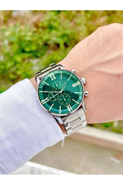 ÇENÇEN Yesil Kadran Gümüş Kordon Iki Renk Paslanmaz Ipc Kaplama Spor Erkek Ko...