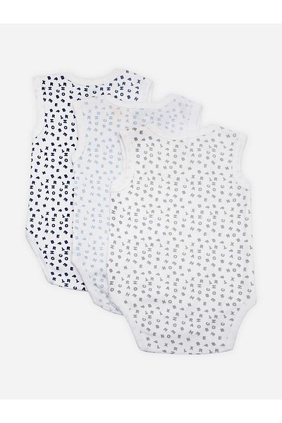 Babies Basic By Styli مجموعة من 3 قطع - بدلة داخلية بدون أكمام من القطن الممشط المطبوع
